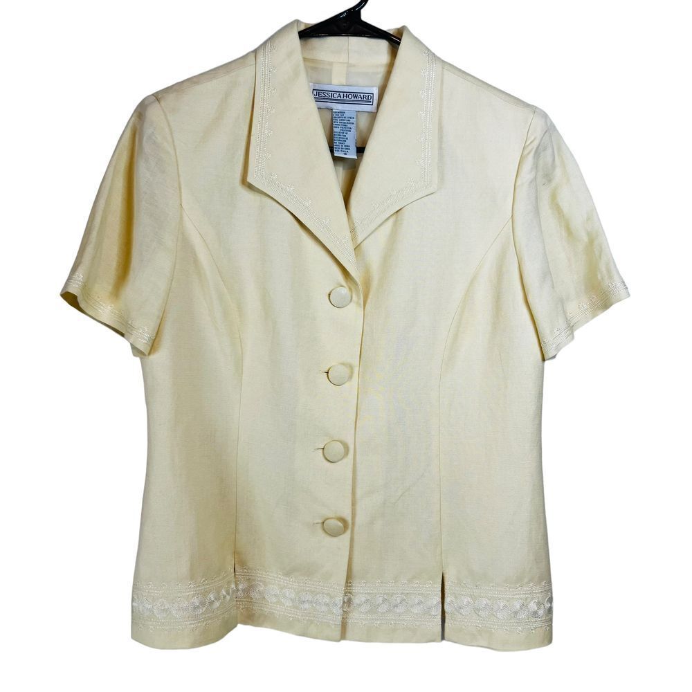 Jessica Howard Yellow Vintage 2 Piece Skirt Set Embroidered Granny Chic Size 10 - Picture 3 of 13